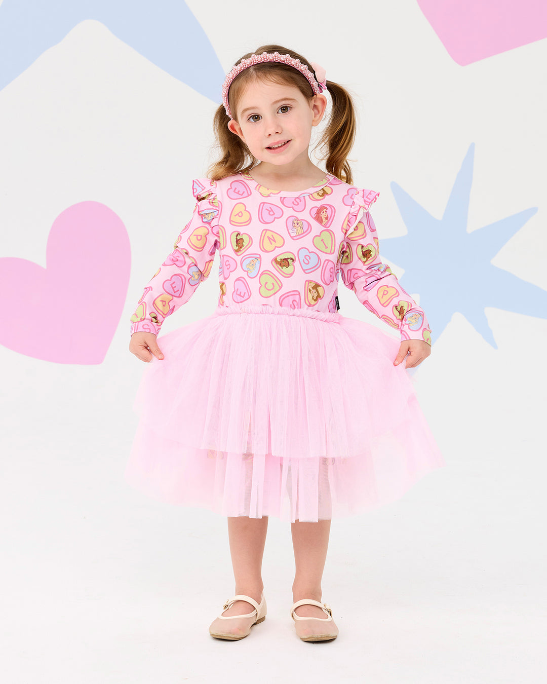 DISNEY PRINCESS CANDY HEARTS LONG SLEEVE FRILL DRESS | Rock Your Baby