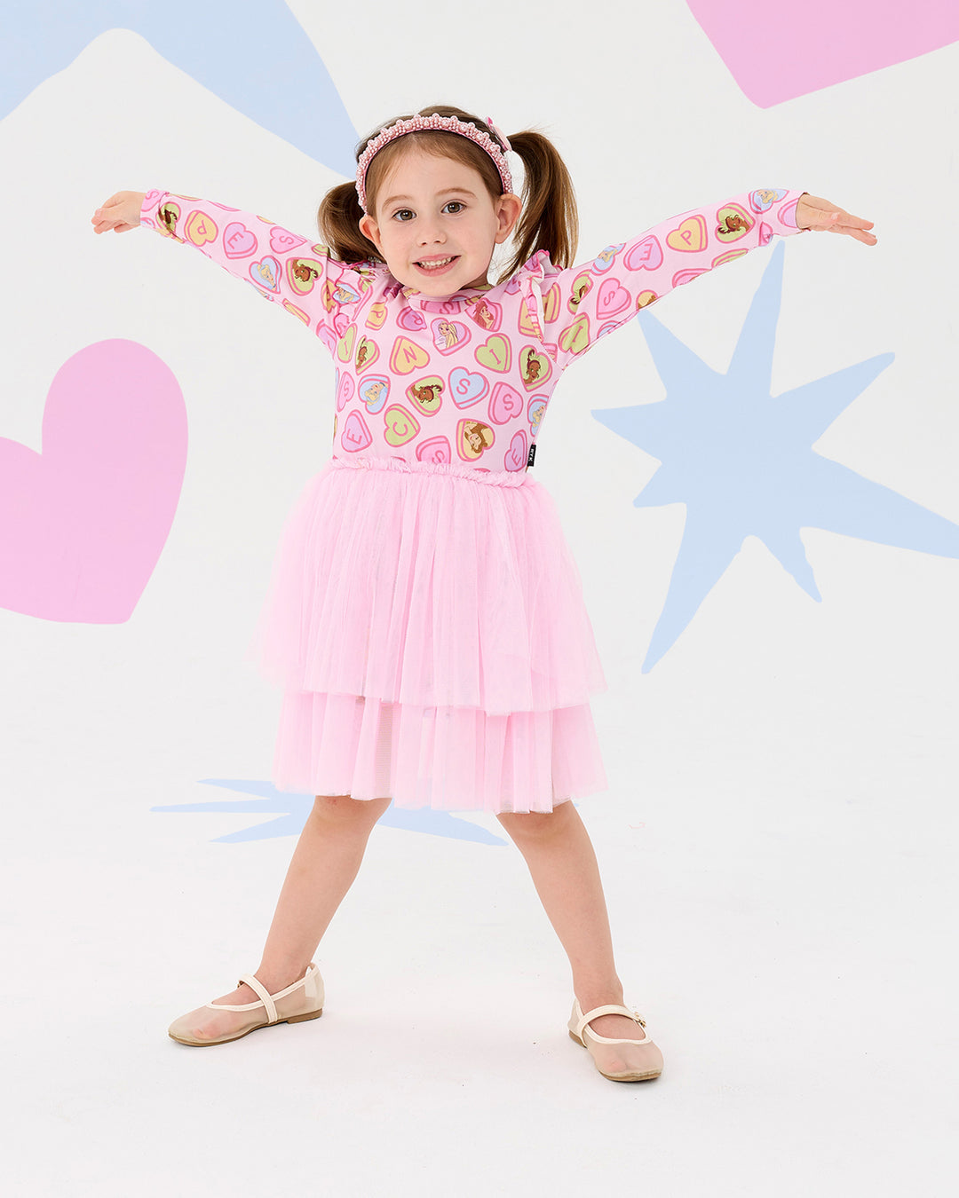 DISNEY PRINCESS CANDY HEARTS LONG SLEEVE FRILL DRESS