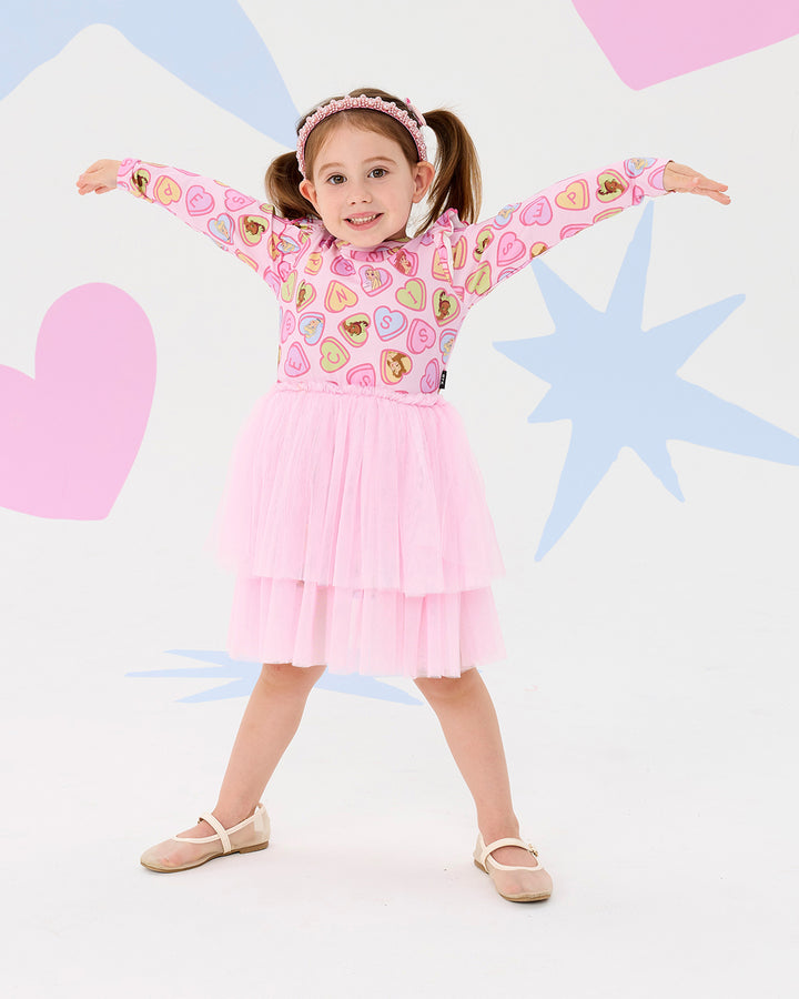 DISNEY PRINCESS CANDY HEARTS LONG SLEEVE FRILL DRESS
