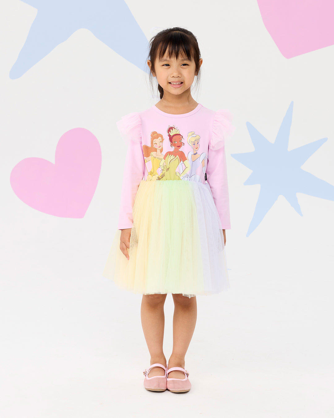 DISNEY PRINCESS RAINBOW LONG SLEEVE TRIO DRESS