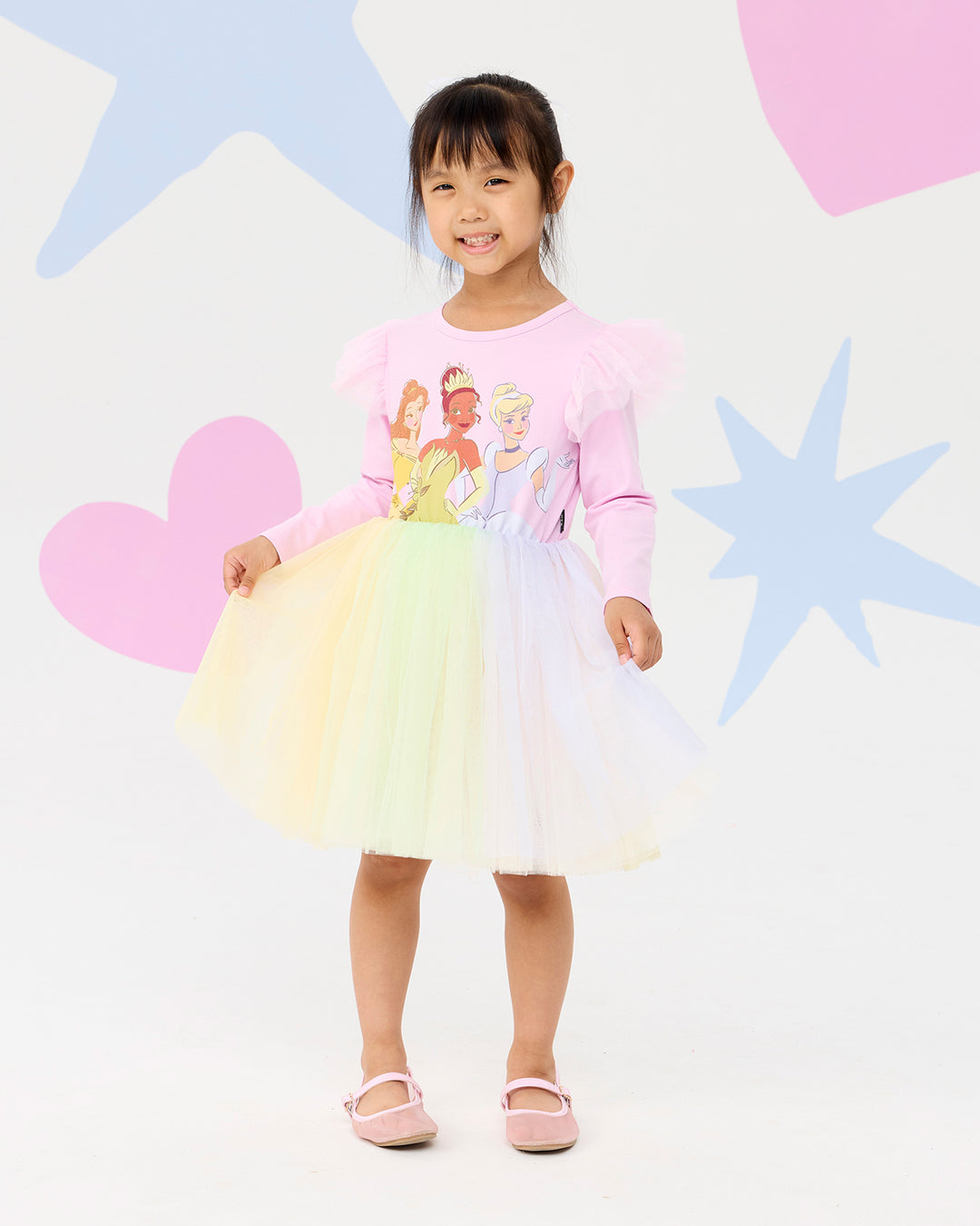 DISNEY PRINCESS RAINBOW LONG SLEEVE TRIO DRESS