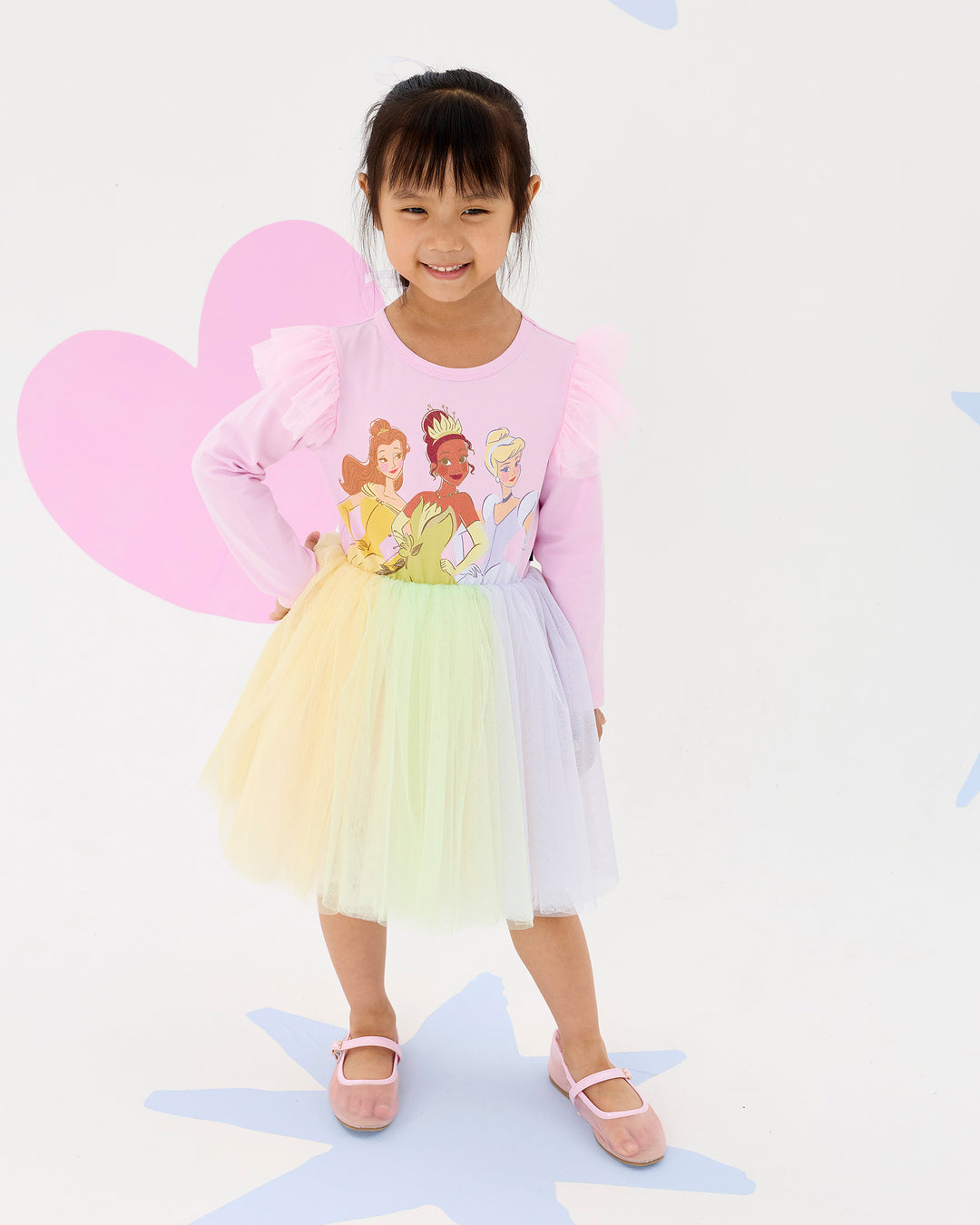 DISNEY PRINCESS RAINBOW LONG SLEEVE TRIO DRESS