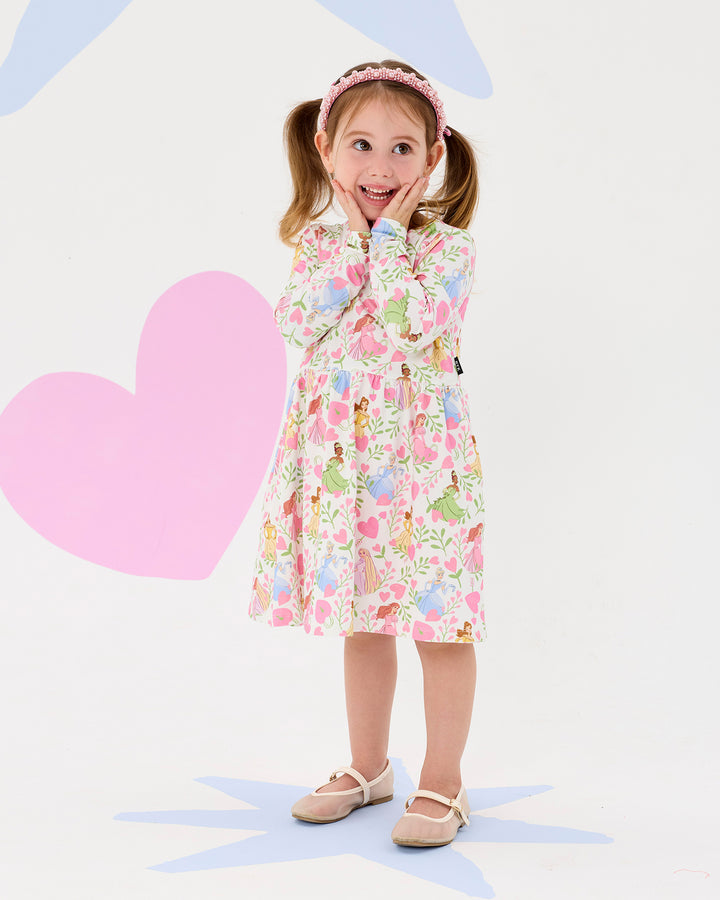 DISNEY PRINCESS FLORAL HEARTS LONG SLEEVE JERSEY DRESS | Rock Your Baby