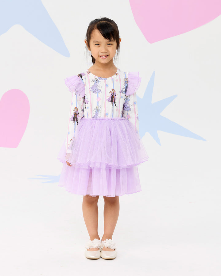 FROZEN SISTERS STRIPE LONG SLEEVE TULLE DRESS