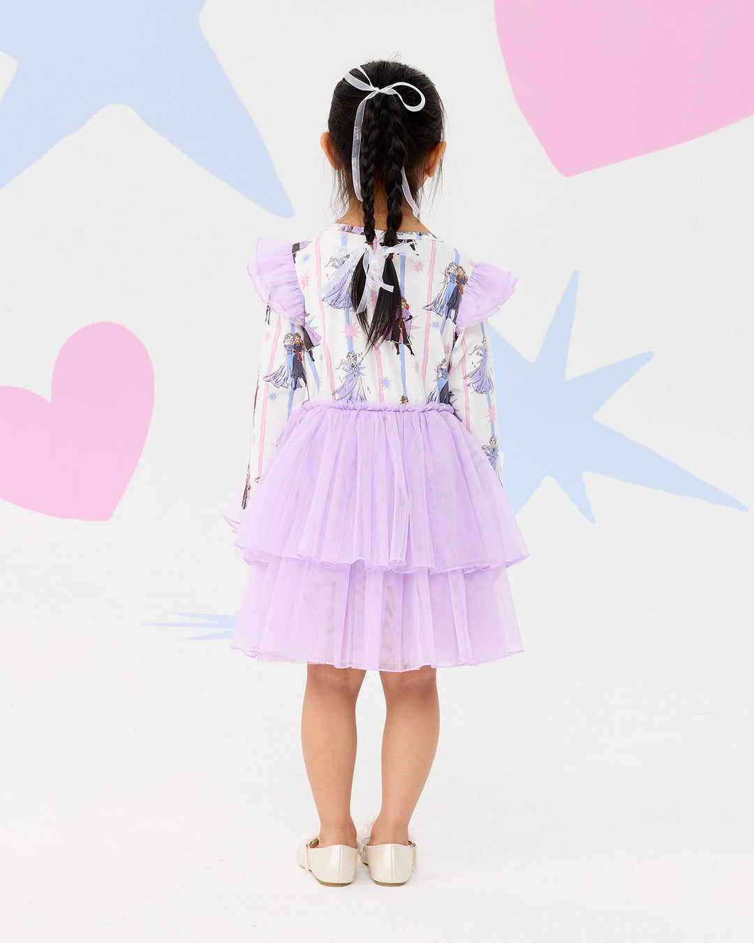 FROZEN SISTERS STRIPE LONG SLEEVE TULLE DRESS