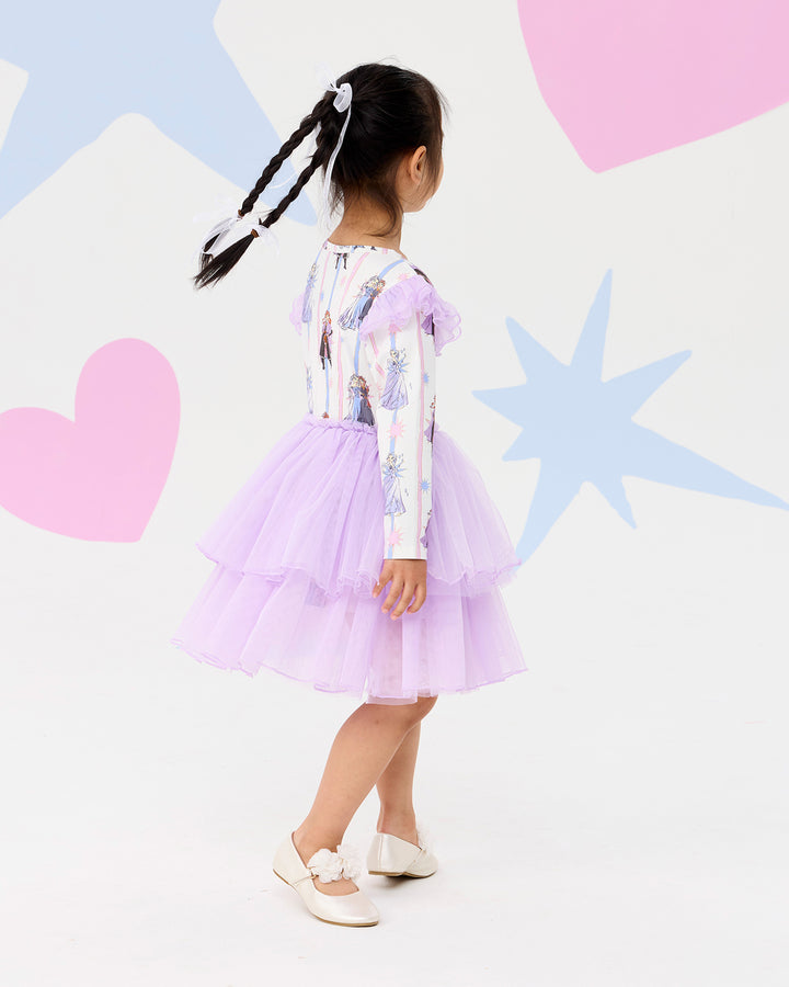 FROZEN SISTERS STRIPE LONG SLEEVE TULLE DRESS