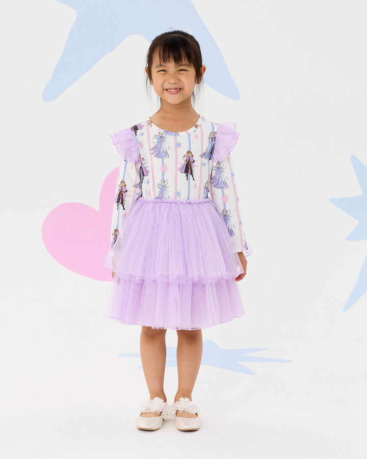 FROZEN SISTERS STRIPE LONG SLEEVE TULLE DRESS