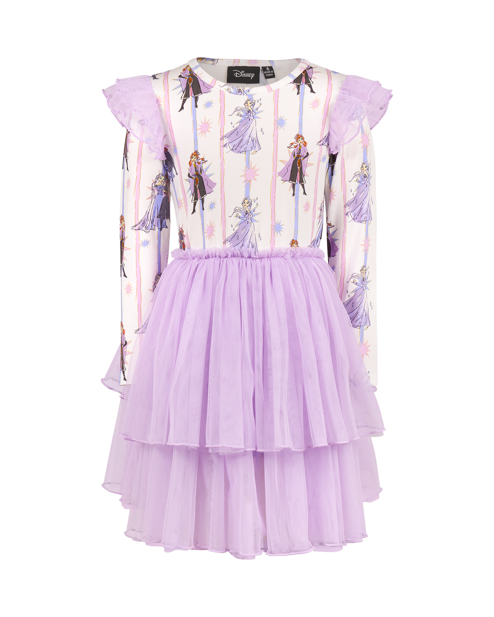 FROZEN SISTERS STRIPE LONG SLEEVE TULLE DRESS
