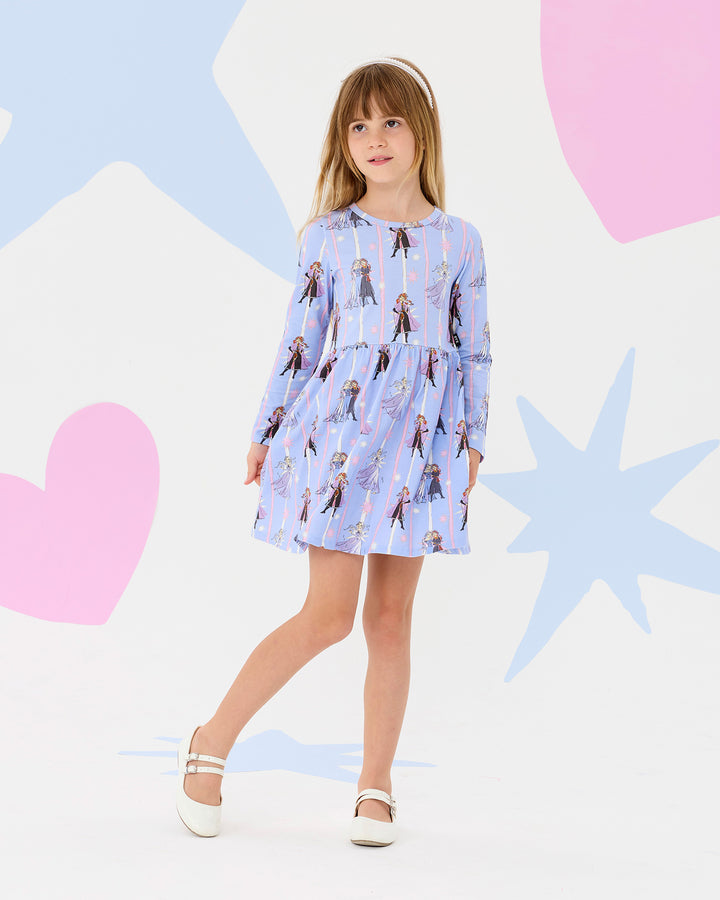 FROZEN STRIPE LONG SLEEVE JERSEY DRESS