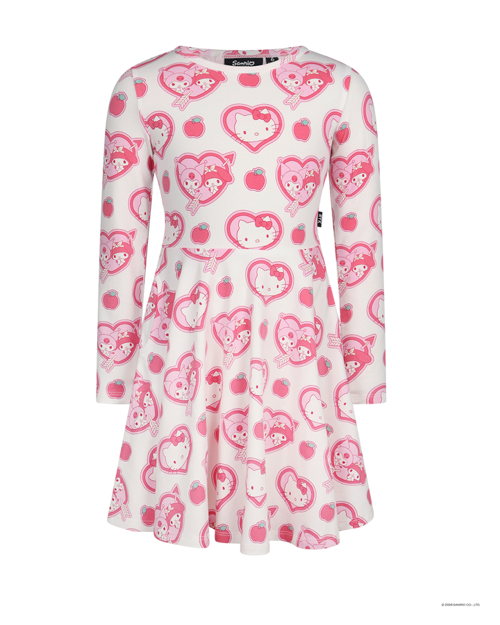 HELLO KITTY STICKERS LONG SLEEVE FLARE DRESS