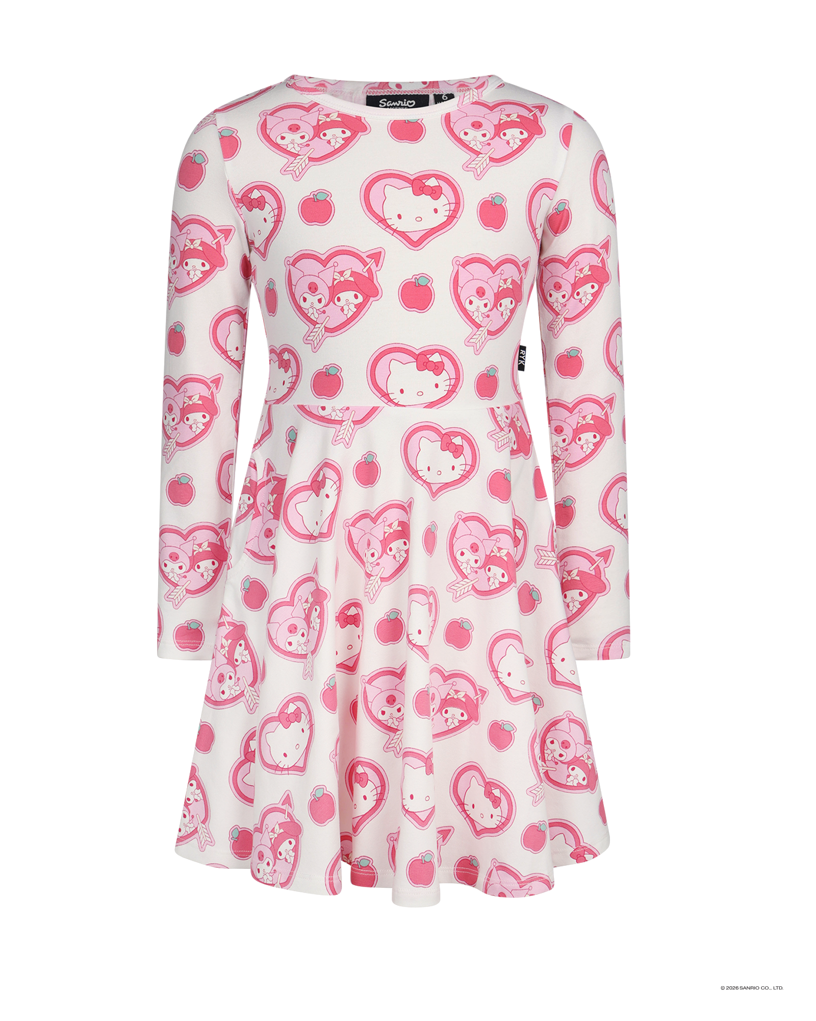 HELLO KITTY STICKERS LONG SLEEVE FLARE DRESS