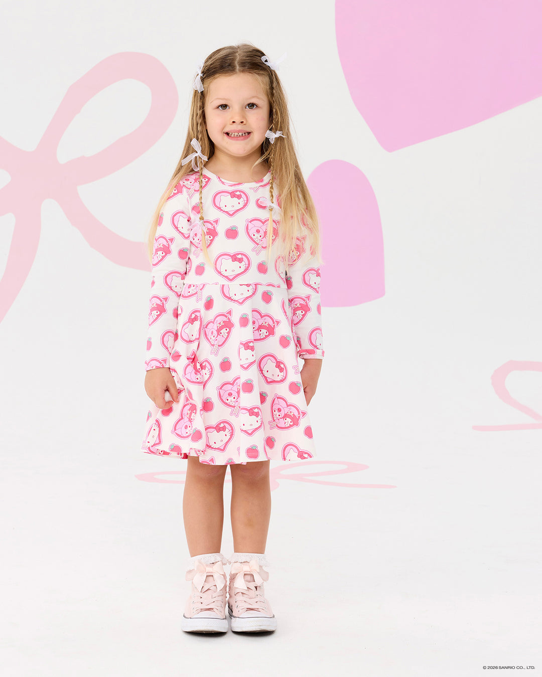 HELLO KITTY STICKERS LONG SLEEVE FLARE DRESS | Rock Your Baby