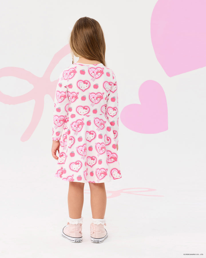 HELLO KITTY STICKERS LONG SLEEVE FLARE DRESS