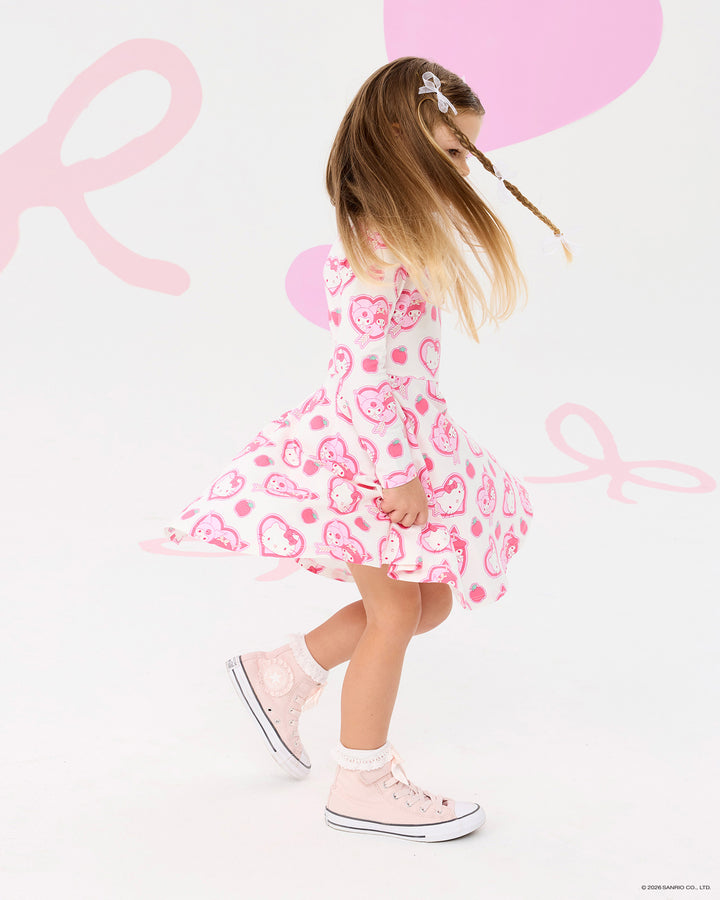 HELLO KITTY STICKERS LONG SLEEVE FLARE DRESS