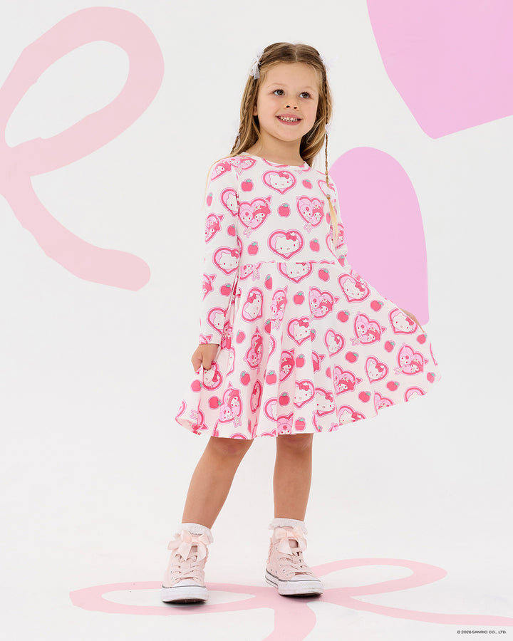 HELLO KITTY STICKERS LONG SLEEVE FLARE DRESS