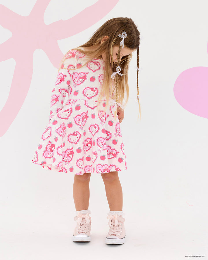 HELLO KITTY STICKERS LONG SLEEVE FLARE DRESS