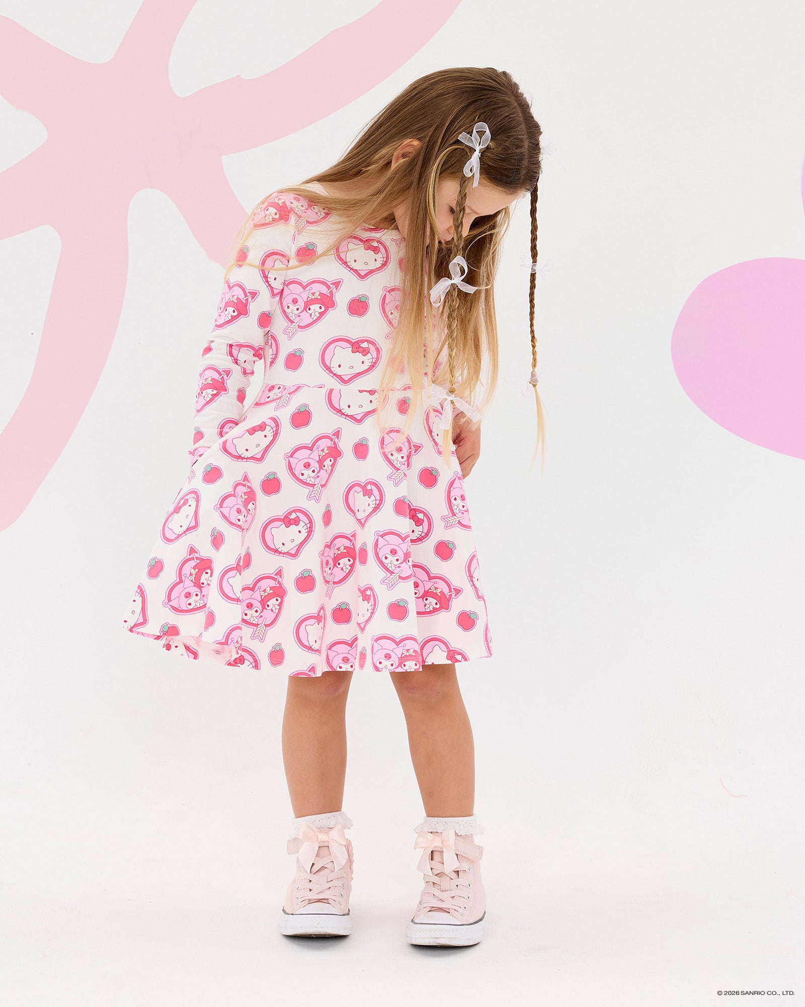 HELLO KITTY STICKERS LONG SLEEVE FLARE DRESS