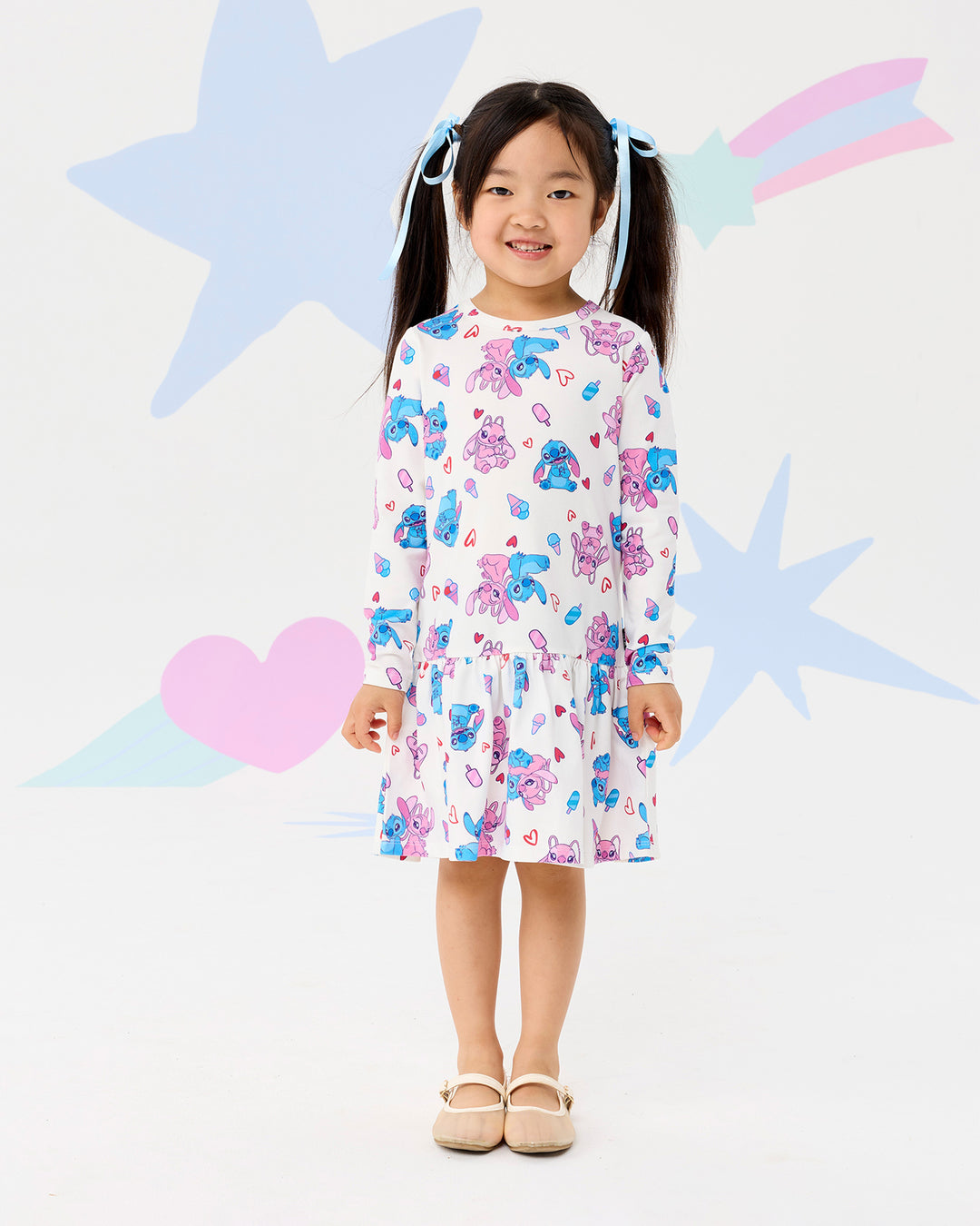 DISNEY STITCH &amp; ANGEL LONG SLEEVE JERSEY DRESS