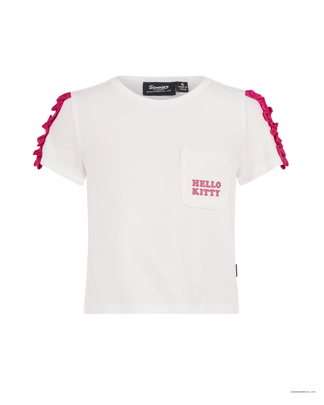 HELLO KITTY STICKERS SHORT SLEEVE RUFFLE T-SHIRT