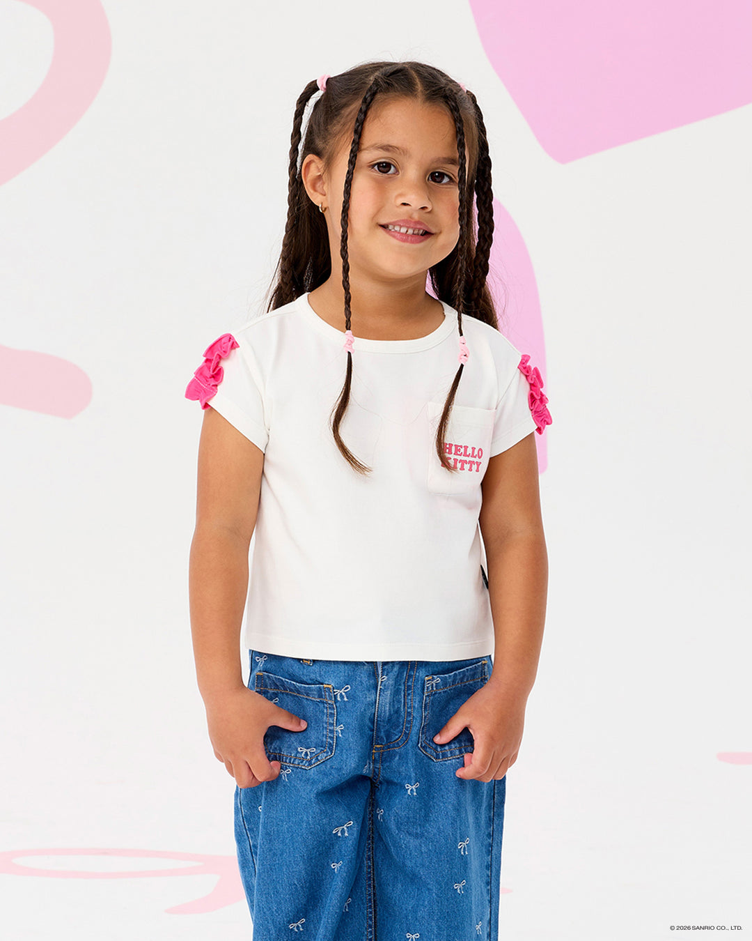 HELLO KITTY STICKERS SHORT SLEEVE RUFFLE T-SHIRT | Rock Your Baby