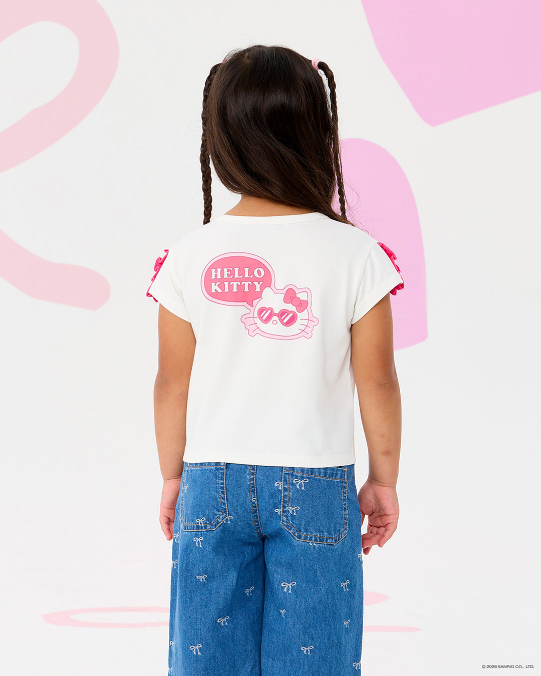 HELLO KITTY STICKERS SHORT SLEEVE RUFFLE T-SHIRT