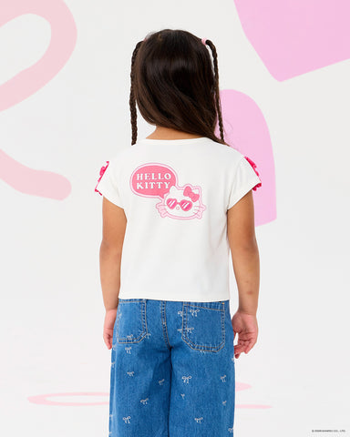 HELLO KITTY STICKERS SHORT SLEEVE RUFFLE T-SHIRT