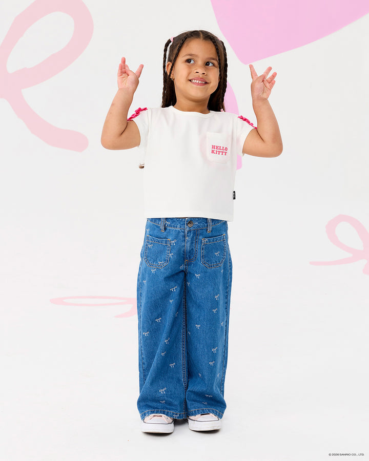 HELLO KITTY STICKERS SHORT SLEEVE RUFFLE T-SHIRT
