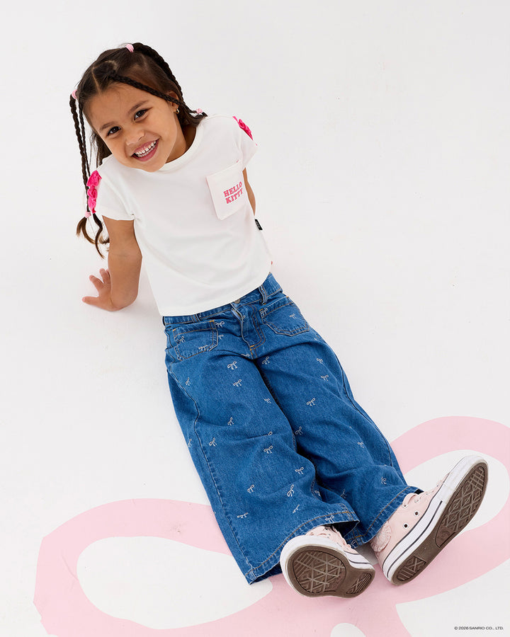 HELLO KITTY STICKERS SHORT SLEEVE RUFFLE T-SHIRT
