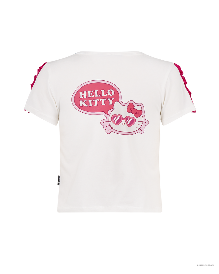 HELLO KITTY STICKERS SHORT SLEEVE RUFFLE T-SHIRT