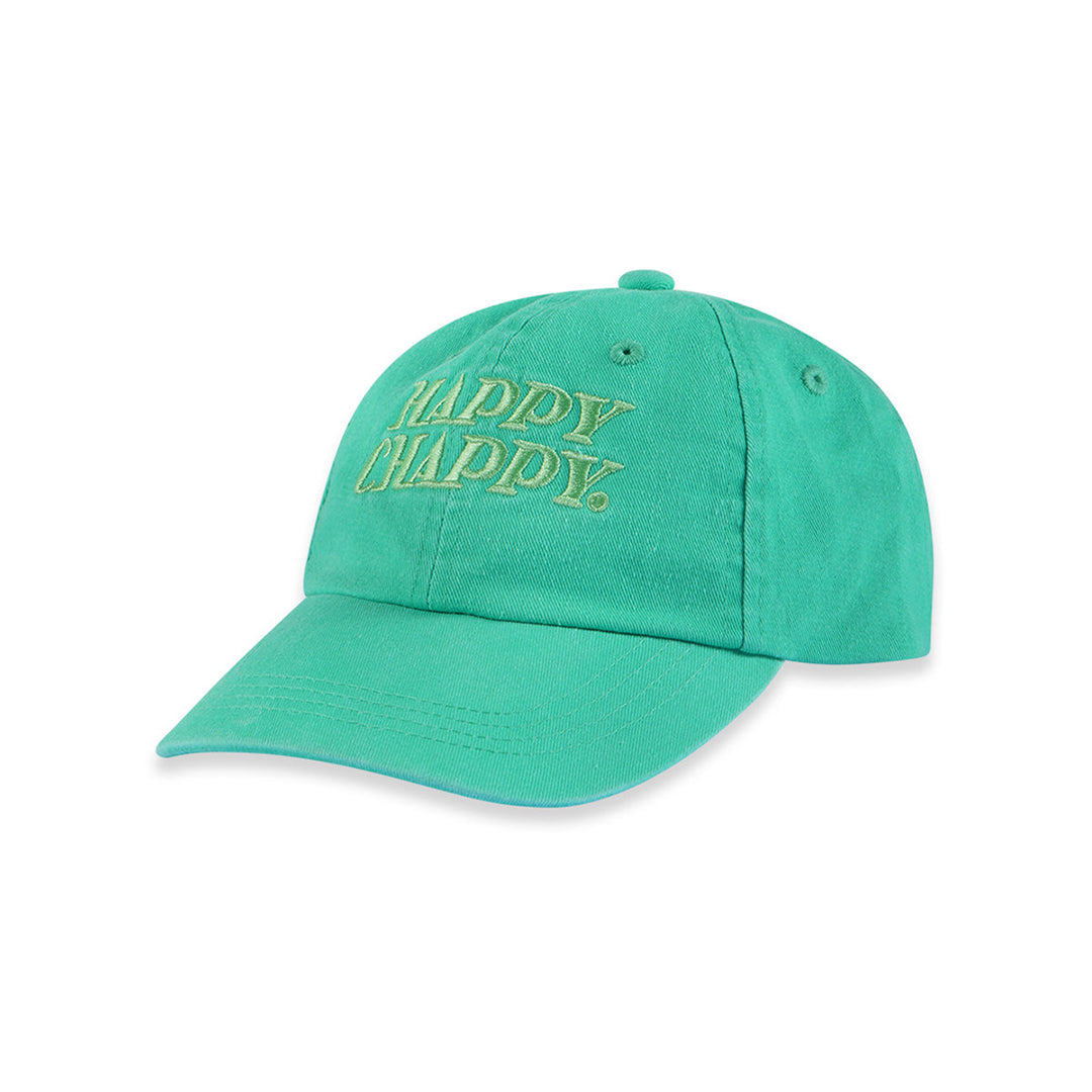 Happy Chappy kids cotton cap in green with tonal embroidery, product view