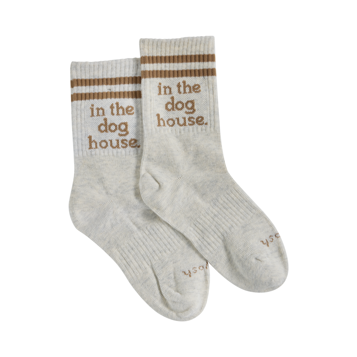 Dog House kids socks in brown stripe with in the dog house lettering