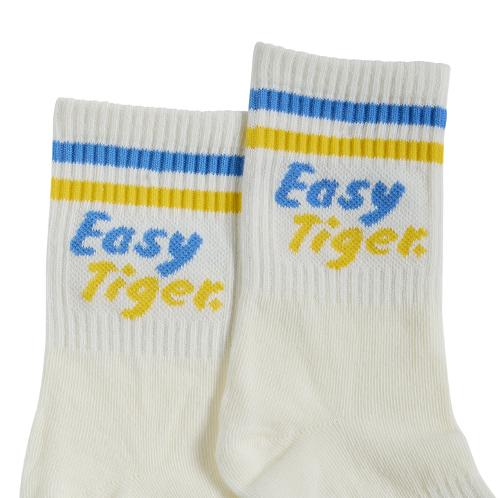 Pair of Easy Tiger kids crew socks in multi stripe