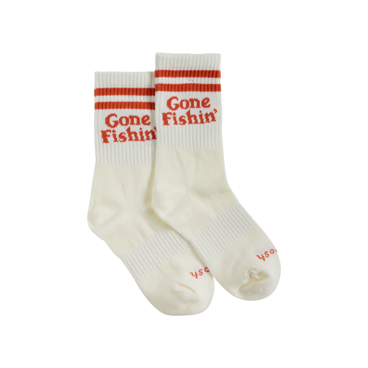 Gone Fishin kids socks in red stripe