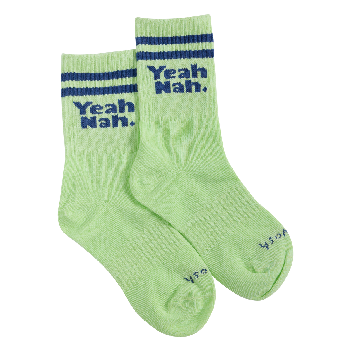 Yeah Nah kids socks in lime with ribbed cuff