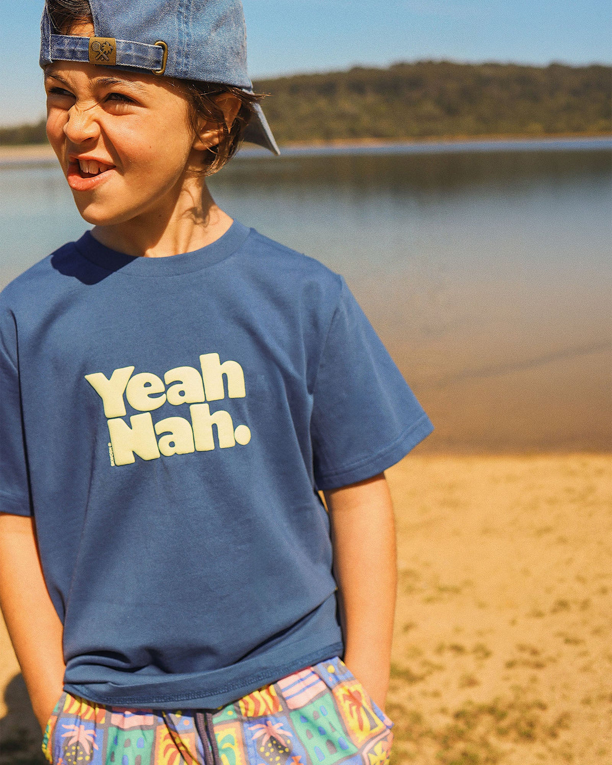 Yeah Nah Boys Regular Tee in Navy - Skwosh Kids boys t-shirt