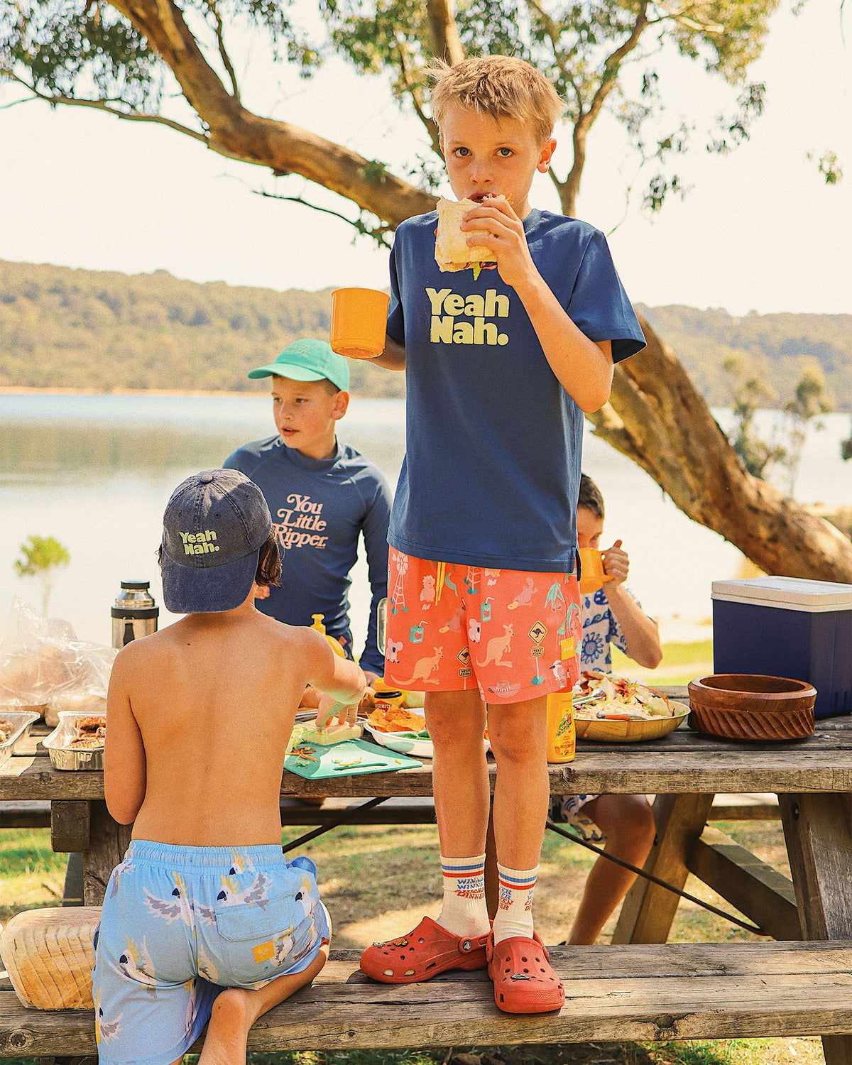 Yeah Nah Boys Regular Tee in Navy - Skwosh Kids boys t-shirt, view 2