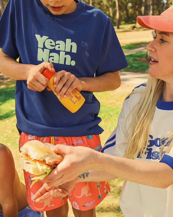 Yeah Nah Boys Regular Tee in Navy - Skwosh Kids boys t-shirt, view 3
