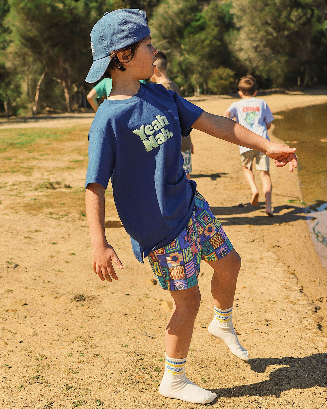 Yeah Nah Boys Regular Tee in Navy - Skwosh Kids boys t-shirt, view 4