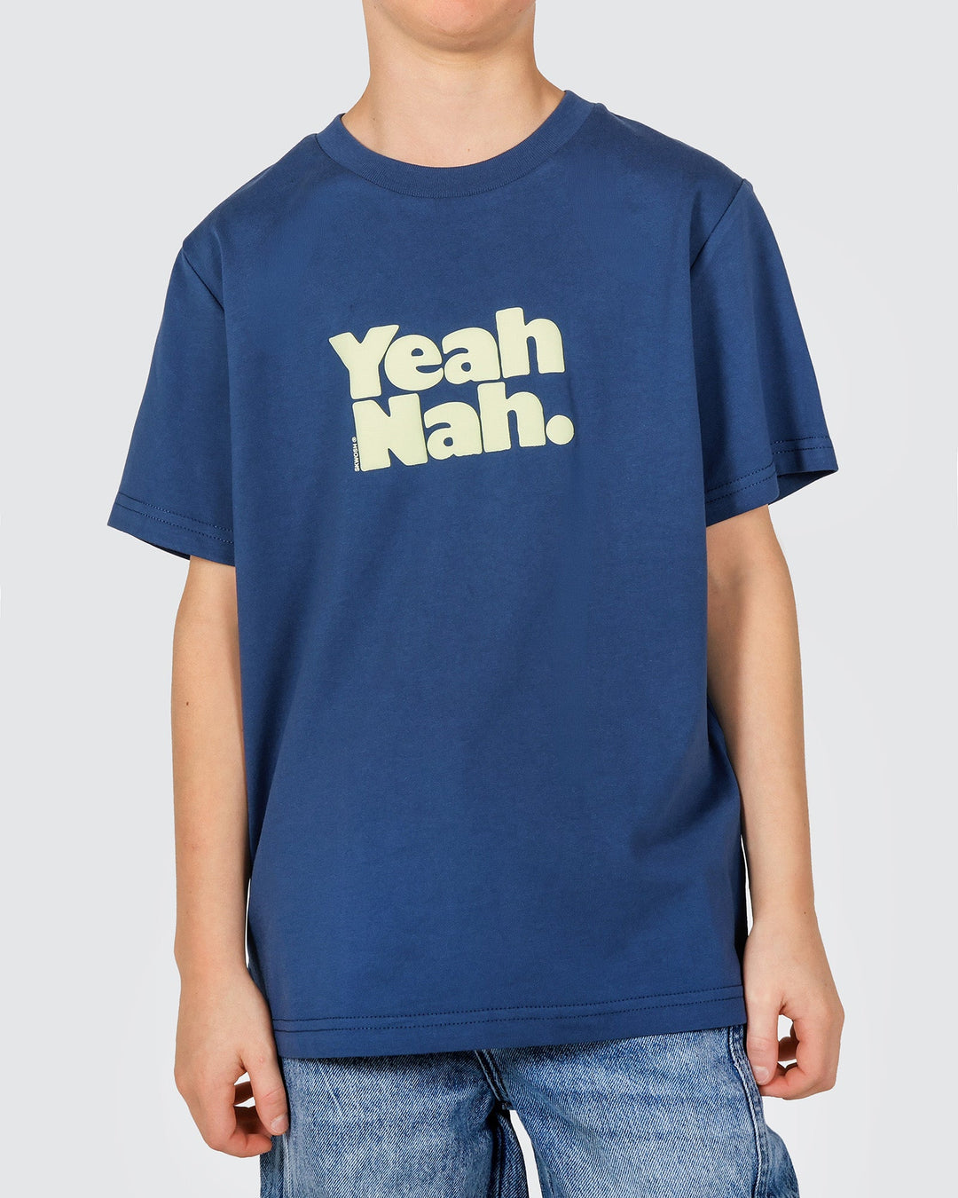 Yeah Nah Boys Regular Tee in Navy - Skwosh Kids boys t-shirt, view 5
