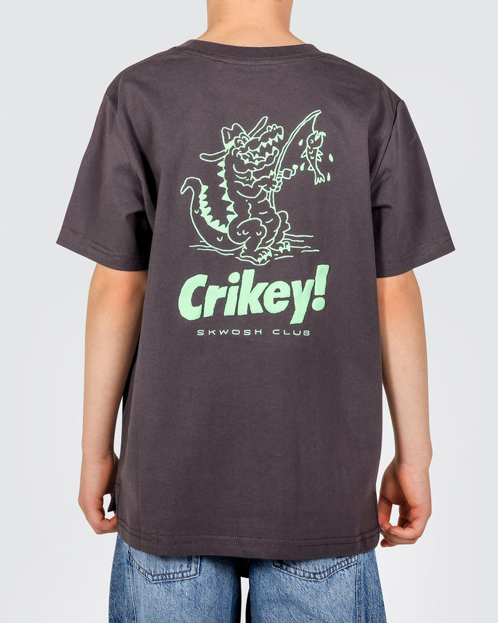Crikey Boys Back Print Tee in Charcoal