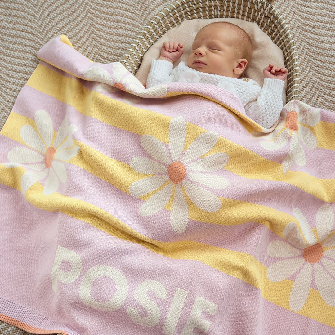 Daisy Stripe Name Blanket | Rock Your Baby