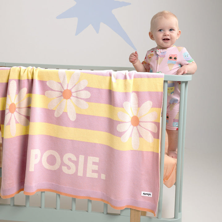Daisy Stripe Name Blanket