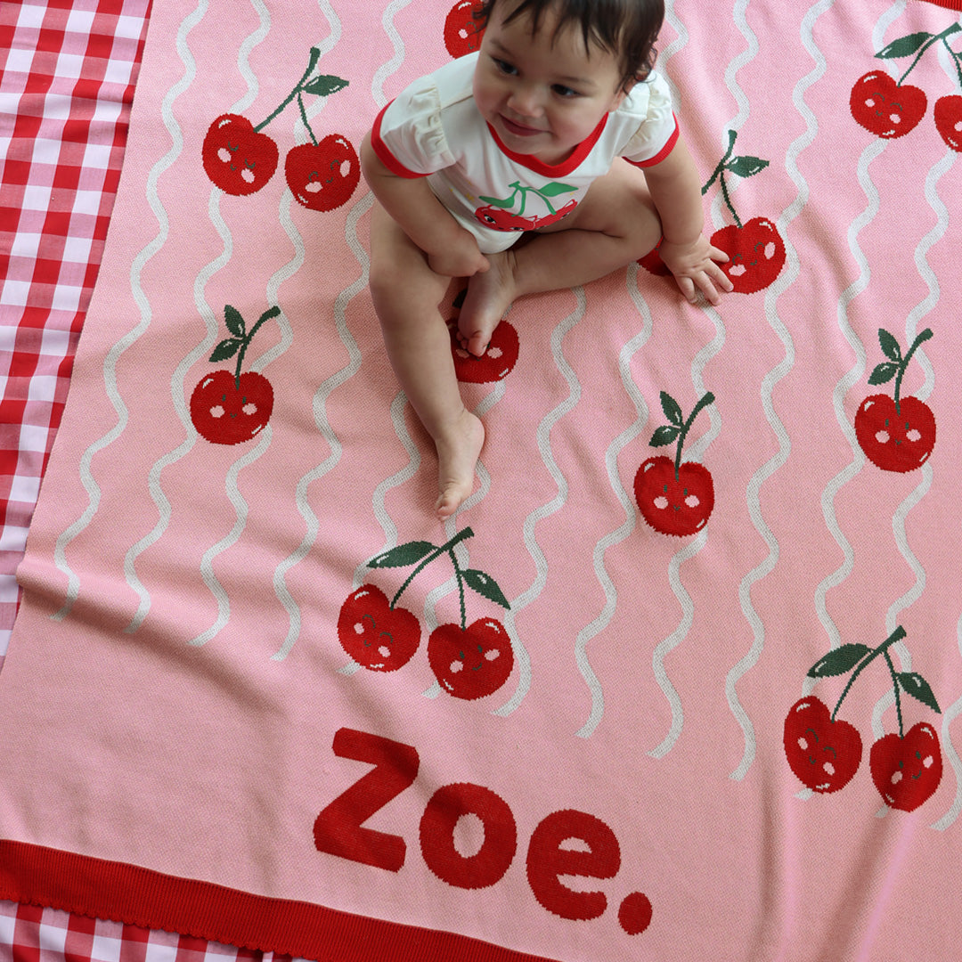 Cherry Squiggle Name Blanket