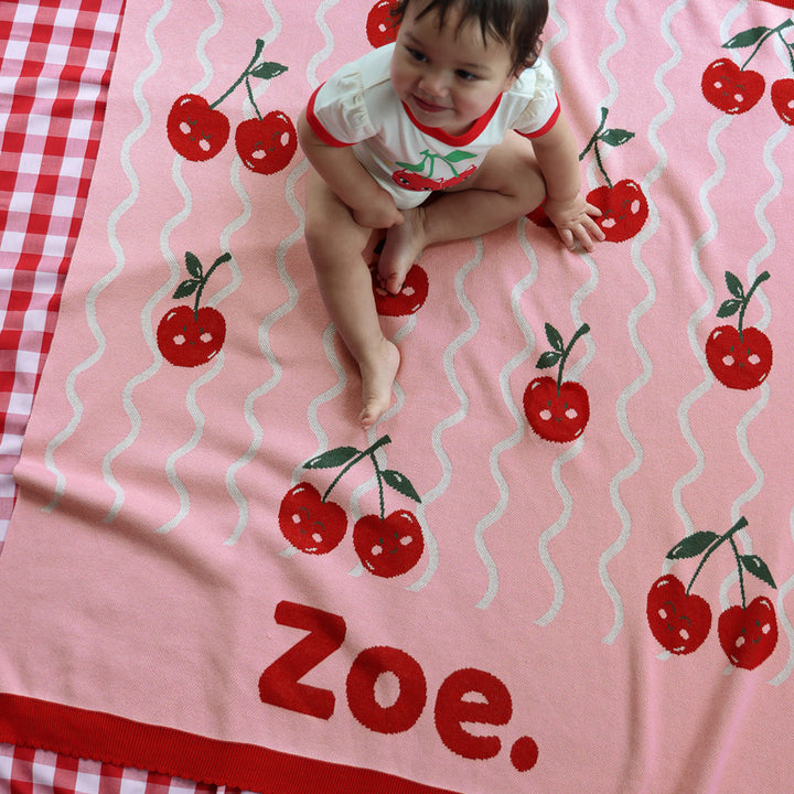 Cherry Squiggle Name Blanket