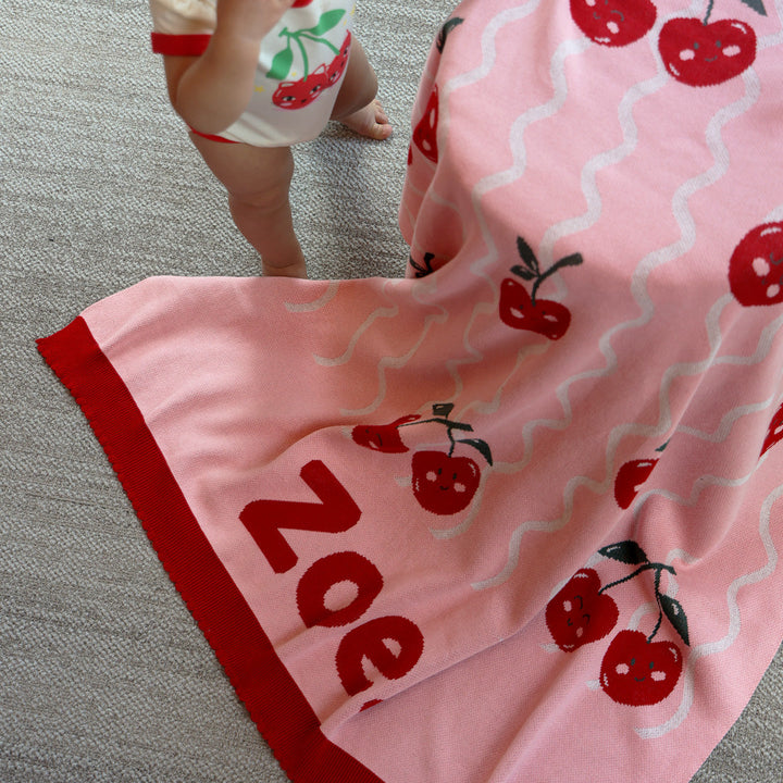 Cherry Squiggle Name Blanket