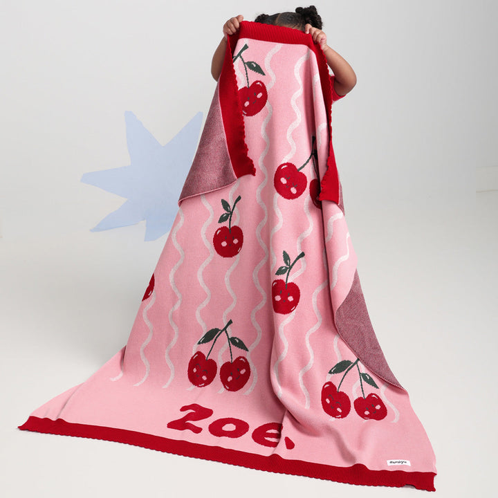 Cherry Squiggle Name Blanket