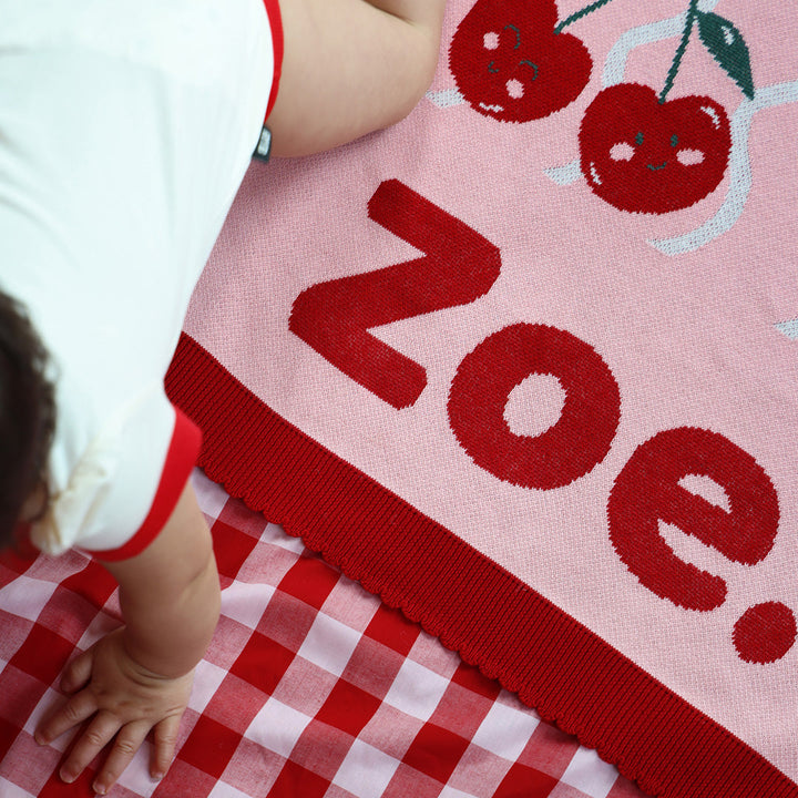 Cherry Squiggle Name Blanket