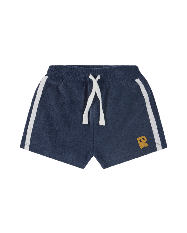 DINO DASH BABY TERRY SHORTS IN NAVY