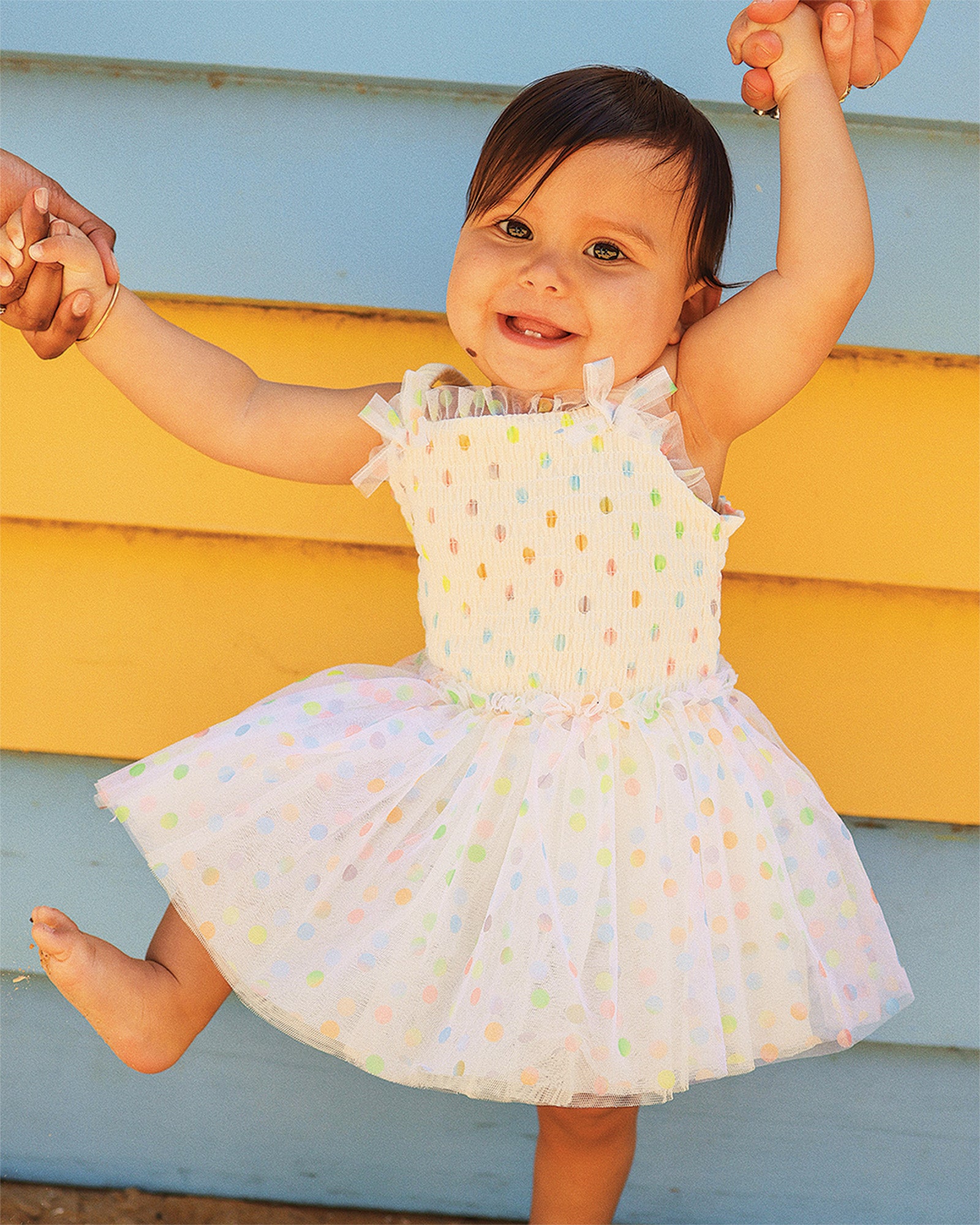 RAINBOW POLKA DOT WISHES TULLE BABY DRESS
