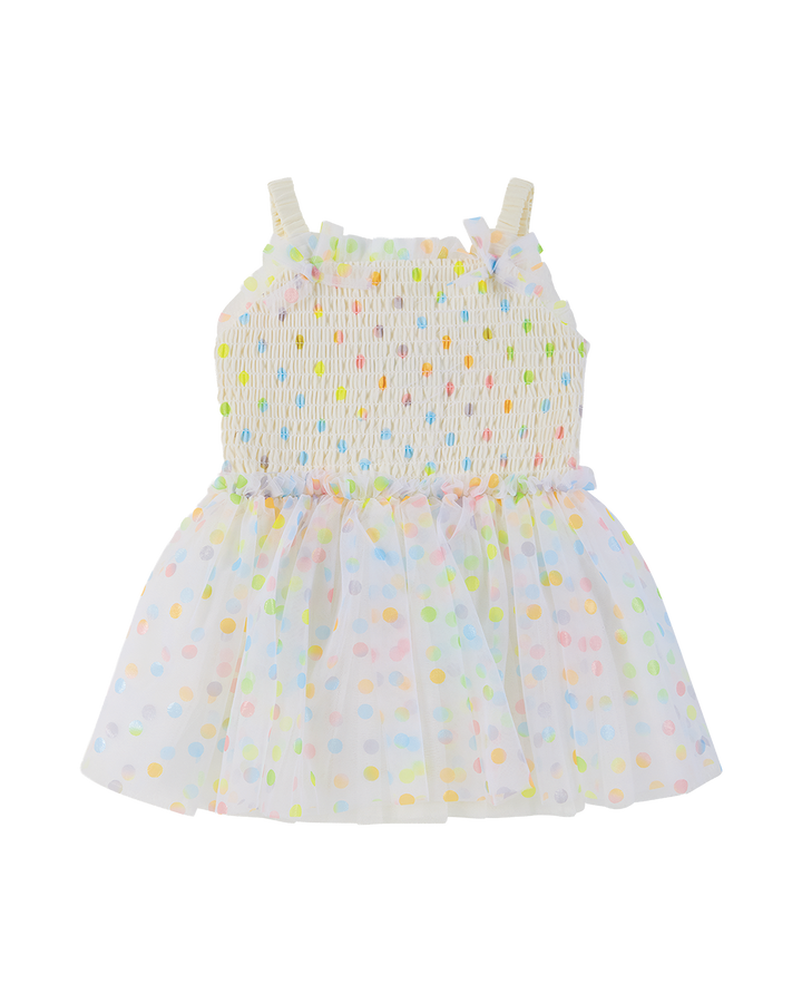 RAINBOW POLKA DOT WISHES TULLE BABY DRESS